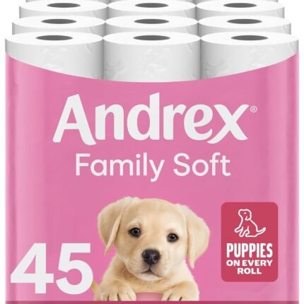 Andrex Family Soft Toilet Tissue 45 Rolls (Previously Andrex Gentle Clean) Gentle on your Family's skin– Bulk Pack of 45 Toilet Rolls. FSC Certified